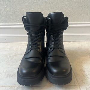 Black leather Moncler combat/biker boots